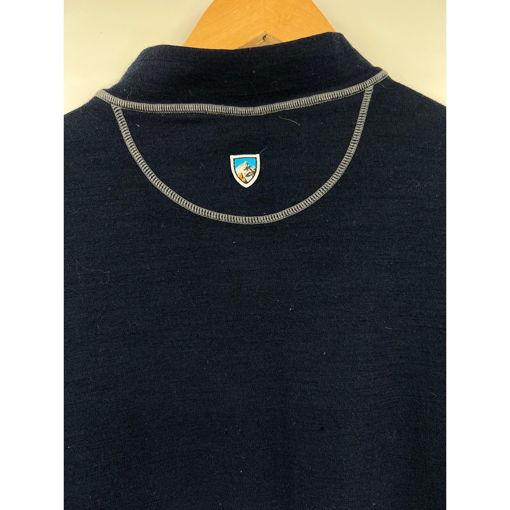Kuhl Womens Navy Blue Quarter Zip Pullover Thumbhole Stripe Sweater Large - Picture 4 of 13